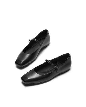 Black Women's Authentic Leather Mary Jane Flats